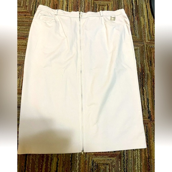 MARINA RINALDI Cotton cream/ grey Pensil Skirt zip Sz 25 / 16 US Midi Italy - Picture 1 of 9